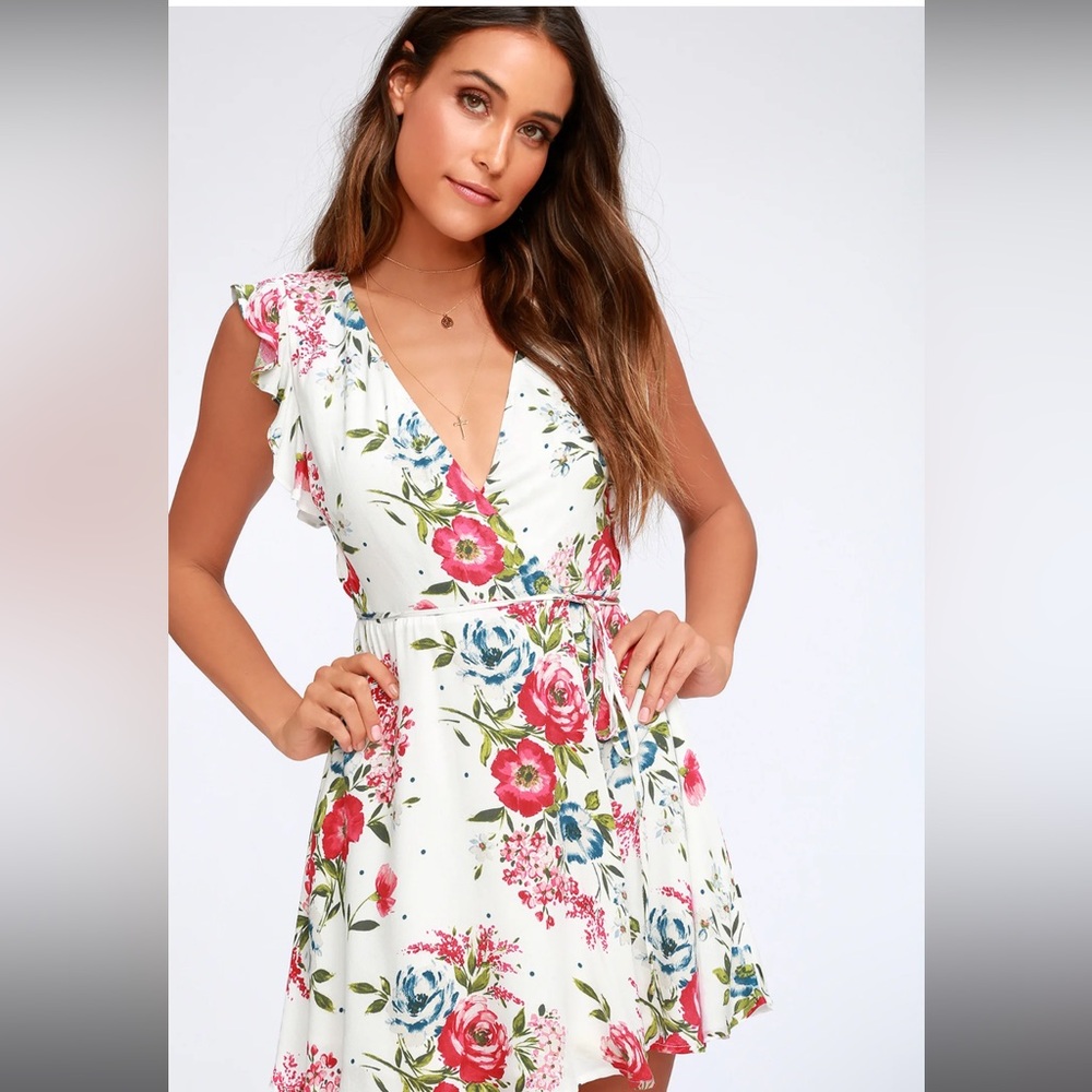 Lulus Floral Wrap Mini Dress